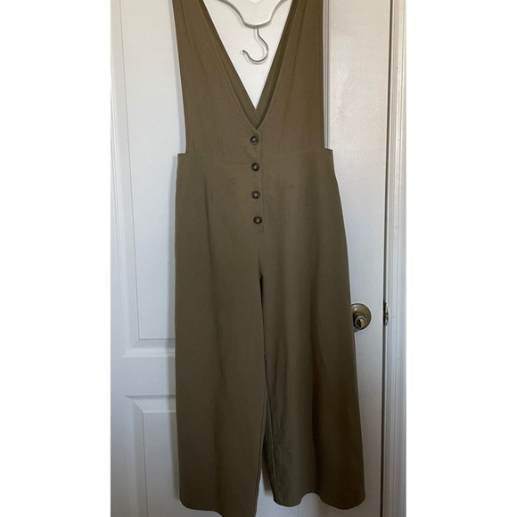 Sienna Sky Olive Green Jumpsuit Button Front Wide Leg V Neck Casual Romper *Flaw - Picture 3 of 15